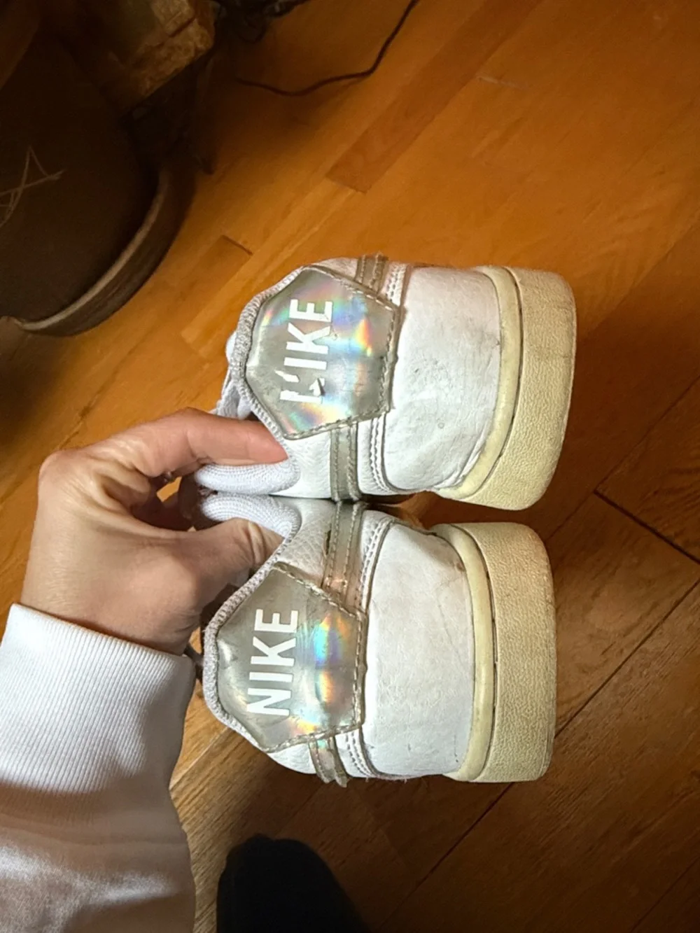 Nike Women’s White Sneakers with Holographic Swoosh - Picture 2 of 5